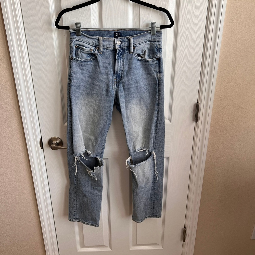 GAP Denim Ripped Knee Jeans Distressed‎ Light Wash Casual Straight Women's 27